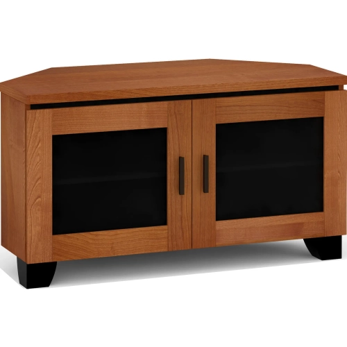 Elba 221CR 44" Corner TV Stand Cabinet in American Cherry with Smoke Glass Doors